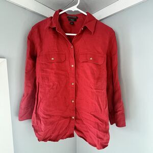 Lauren Ralph Lauren 100% Linen‎ Size L Relaxed Button Up Shirt Roll Up Sleeve